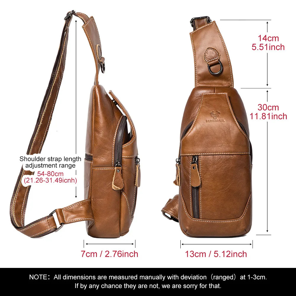 HUMERPAUL 100% Genuine Leather Chest Bag for Men Classic Shouder Messenger Bag with Cell Phone Pocket Outdoor Crossbody Bags 250519