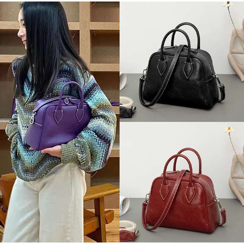 Top Layer Cowhide Boston Brand Design Pillow Shoulder Crossbody Handbag Genuine Leather Women's Bag Trendy