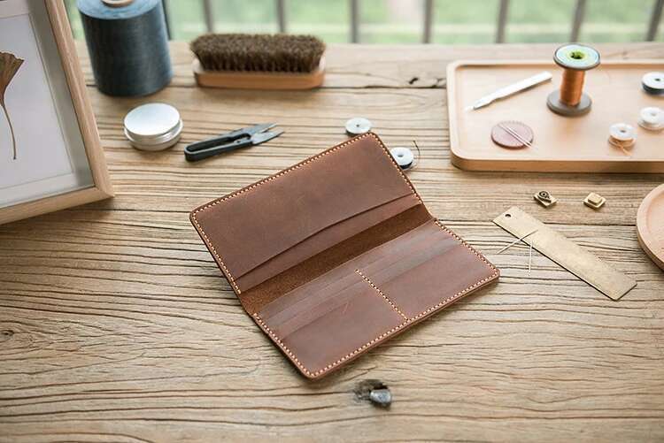 Vintage Handmade Crazy horse long wallet Genuine Leather men Wallet male clutch women purse clips money bag
