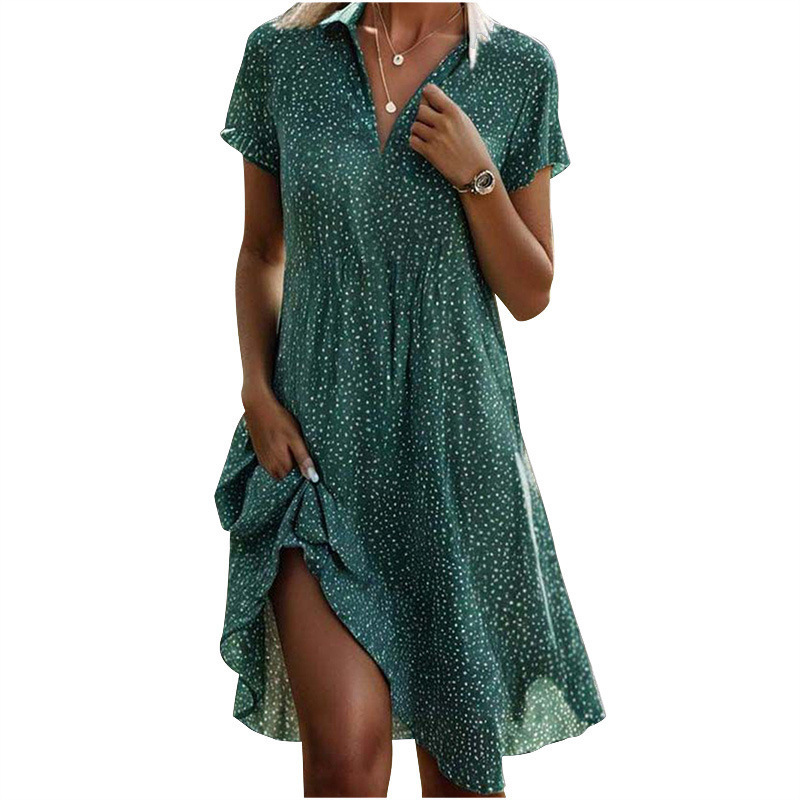 New Summer Designer Dress Long Sleeved Casual Loose V-neck Short Sleeved Printed Polka Dot Shirt Dress For Women And Girls Plus Size Dress