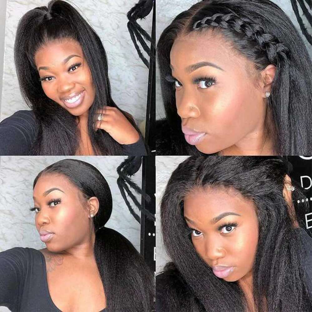 Kinky Wigs For Black Women Glueless Brazilian Human Hair 13x4 Transparent Lace Frontal Yaki Straight Wig