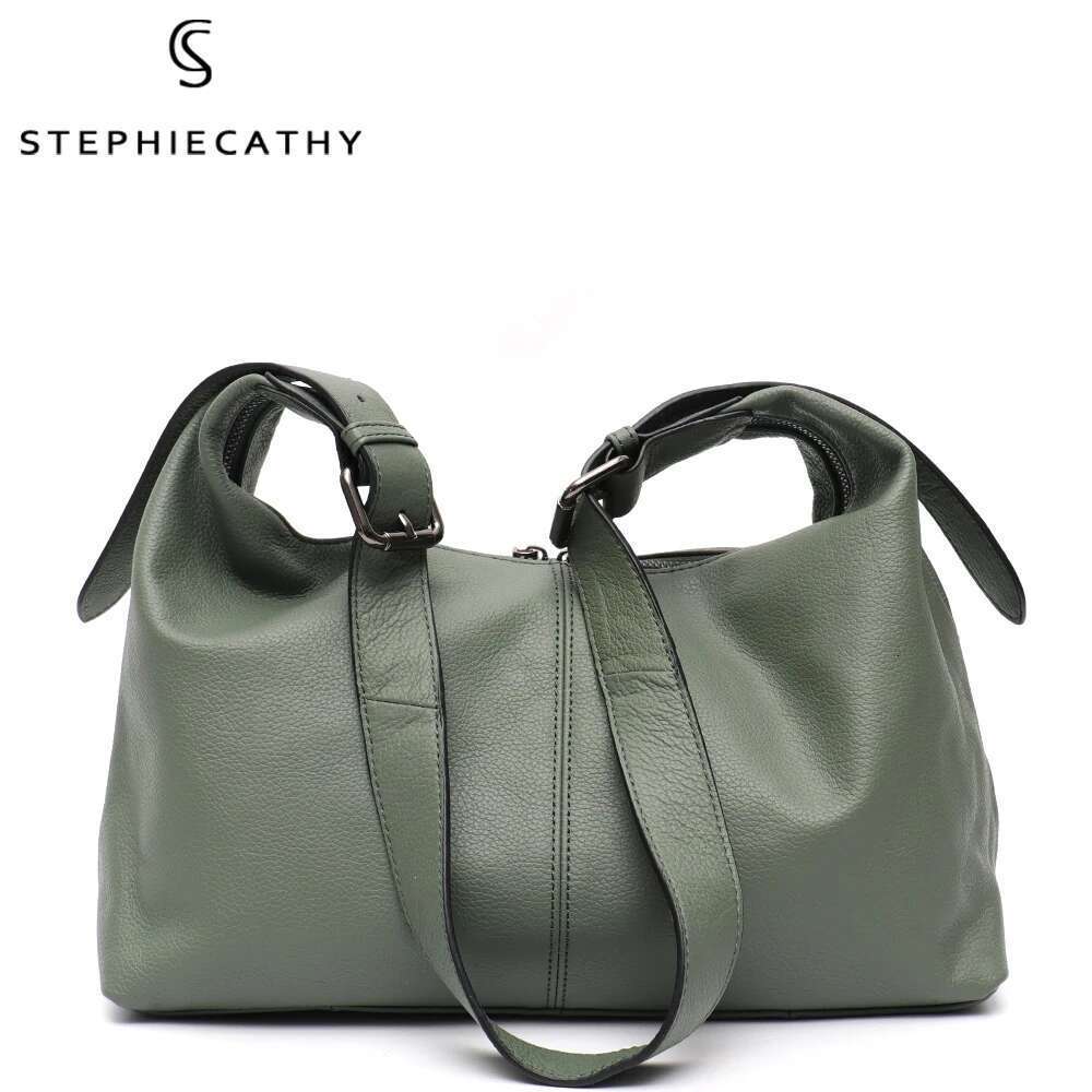 SC Women Cowhide Crossbody Bag Large Casual Shoulder Purse Wide Strap Handbag Female Daily 100% Genuine Leather Hobo Sack