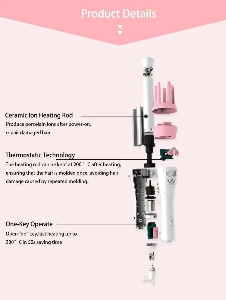 Vivid & Vogue 360 Spin Styler Barrel Automatic Curler Wand Ceramic Professional Auto Hair Rotating Curling Iron