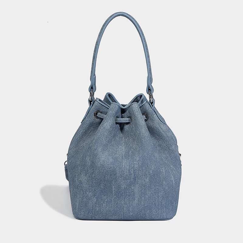 Denim Bucket Bags For Women Designer Handbags And Purses 2024 New In Fashion Rivet Chain Decoration Shoulder Crossbody