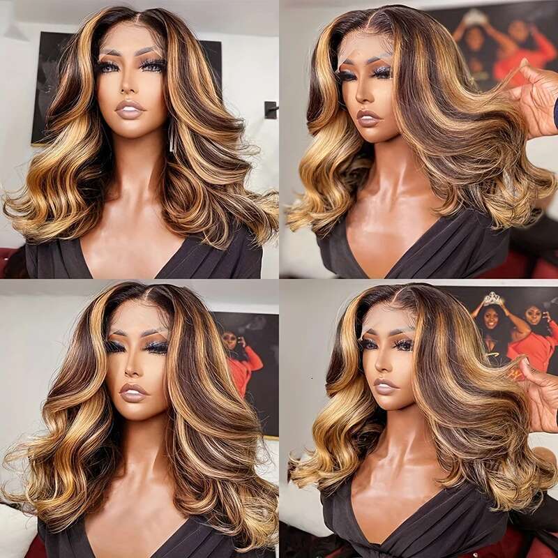 Short Women's Ombre Highlight Bob Human Hair Hd Body Wave Lace Front Wig Glueless Brazilian Wigs On Sale For Women