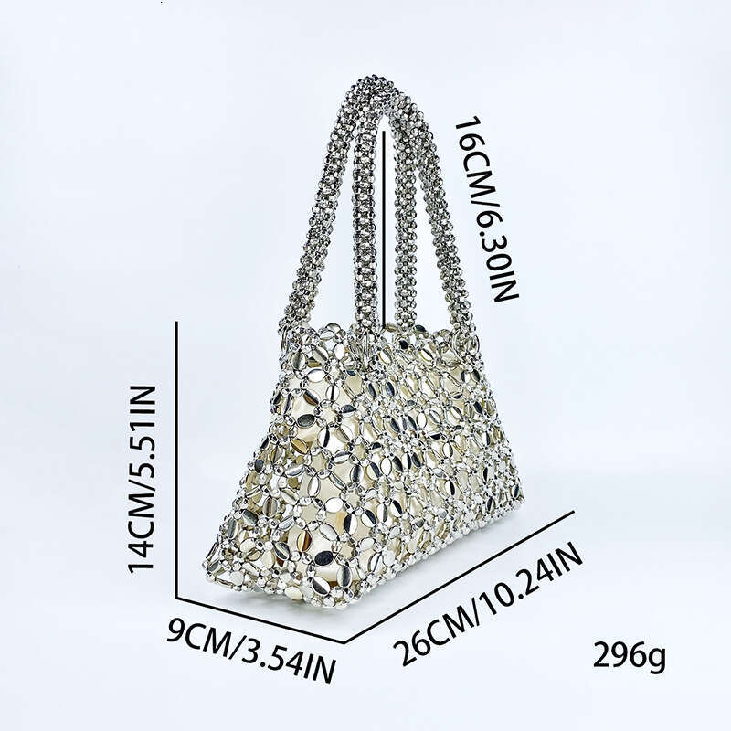 Korean Version Personalized Woven Hollow High Aesthetic Ceiling Versatile Handbag With Shiny Handmade Pearl Tote Underarm Bag