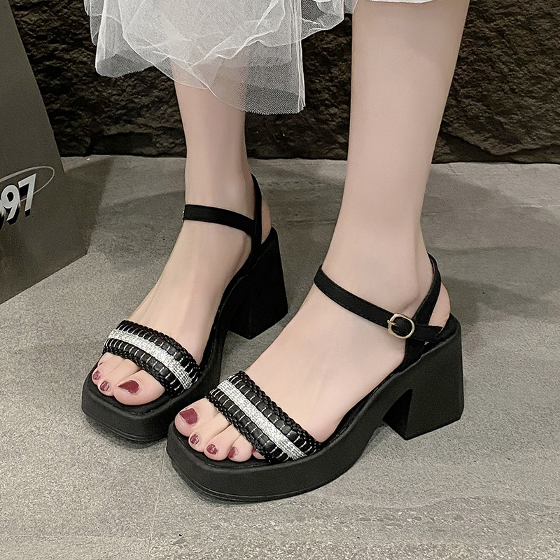 Free shipping Designer Women's Summer 2025 large-sized foreign trade thick-heeled sandals with a one-strap elegant ring-strap Roman high heels