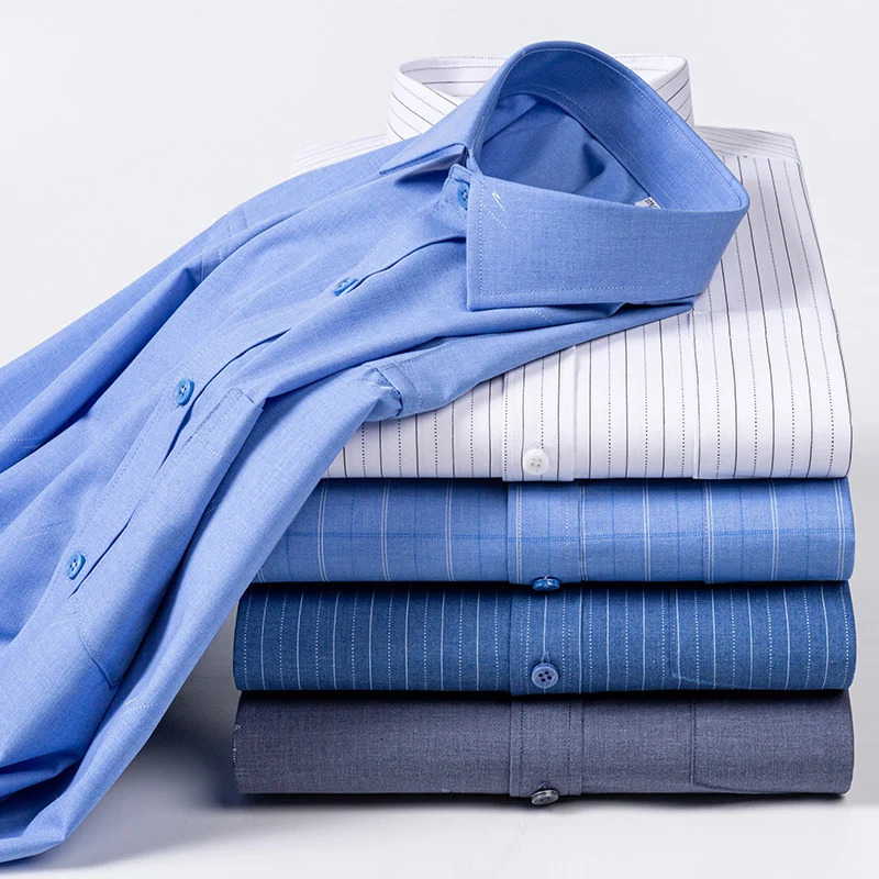 Mens Striped Shirt Long Sleeve Anti-Wrinkle Formal Soft Fashion Casual Business Pocket Office Shirts Men Clothing 4XL 5XL 250520