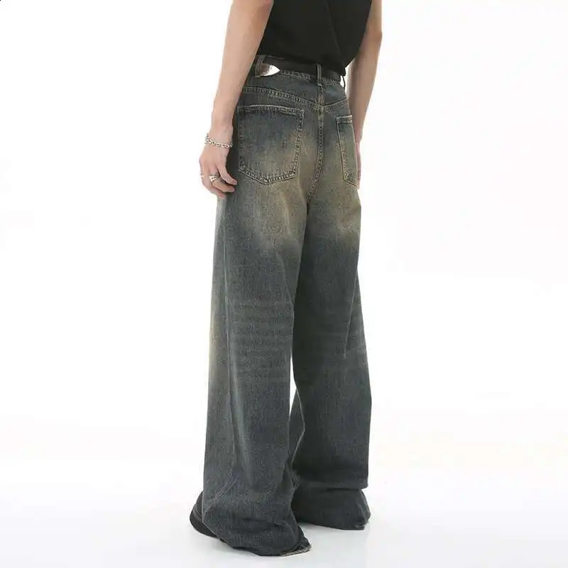 IEFB Mens Vintage Jeans Fashion Washed Street Casual Wide Leg Denim Pants Summer Distressed Loose Male Versatile Trousers 9C354 250519