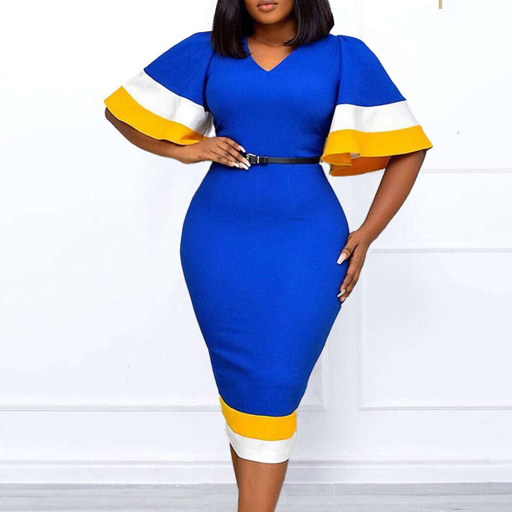 Women's Wear Women's Summer Fashion Colored Flare Sleeve Wrap Hip Dress