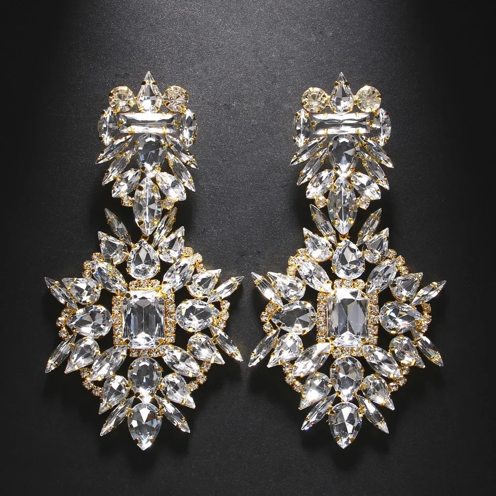 Exaggerated Geometric Rhinestone Earrings Dangle Wedding Accessories Oversize Crystal Pendant Earrings Party Jewelry Gift 250519