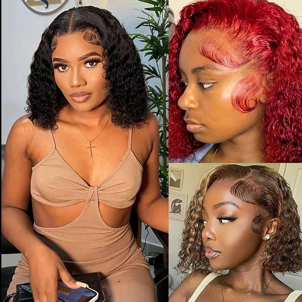 13X4 Hot Selling colors 200% Water Wave Black Lace Frontal Human Hair 99J Bury 4/350 4/27 Transparent Bob Front Wig