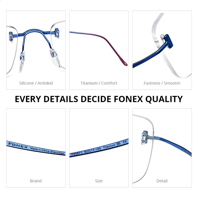 FONEX Glasses Frame Men n Rimless Square Eyeglasses HighQuality Frameless UltralightWeight Eyewear 85871 250515