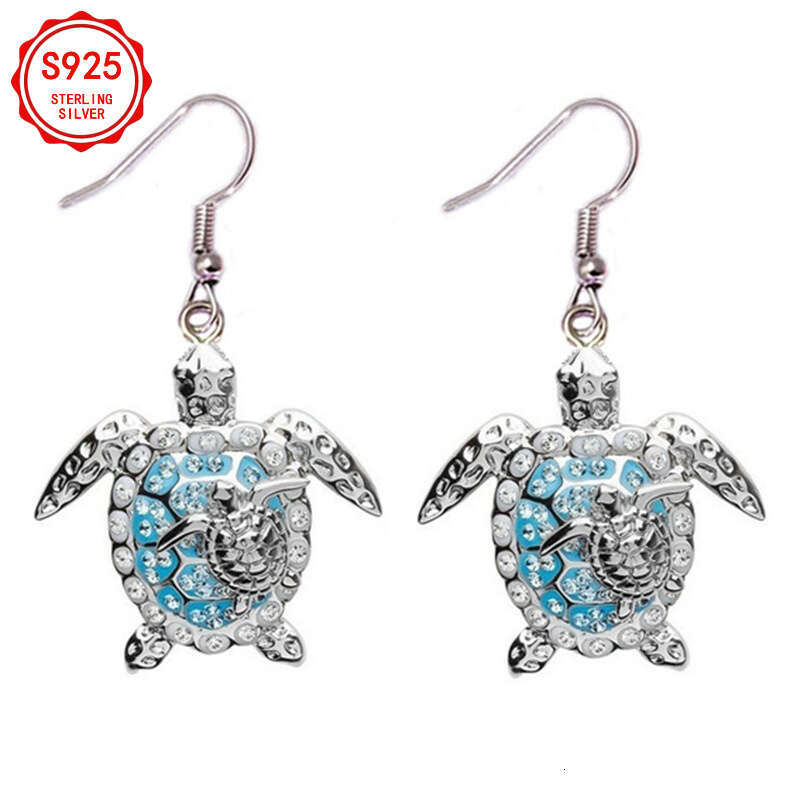 Creative Turtle Two-color Necklace Earrings Ring Set S Sier Weight 8g Inlaid with Moissanite Necklace Daily Wear Birthday Valentine'S Day Women&#