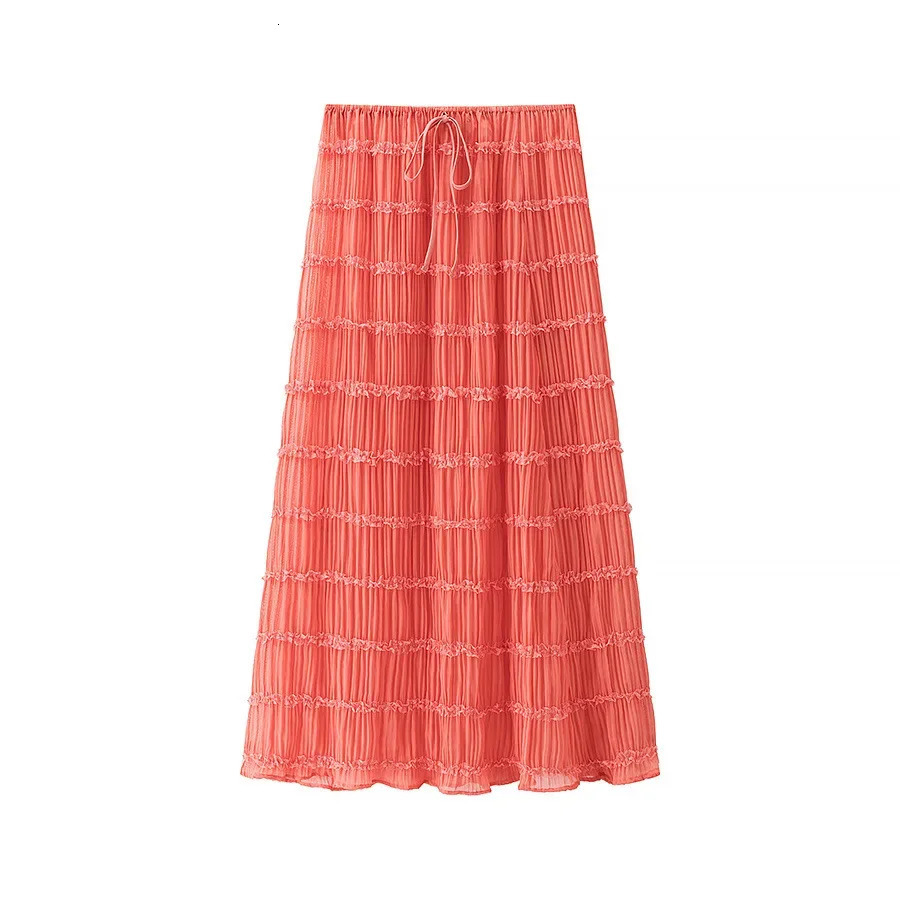 ZBZA Women Pleated Top Midi Skirt Set Slim Fit Halter Neck Adjustable Back Tie Solid Elastic Waist Aline Summer Suit 250520