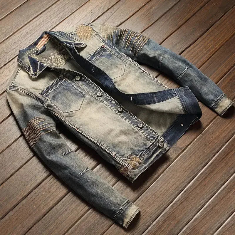 Patch Male Jean Coats Button Slim Fit Clothing Elatic Lxury In Mens Denim Jacket Trendy Price Stylish On Board Y2k 250516