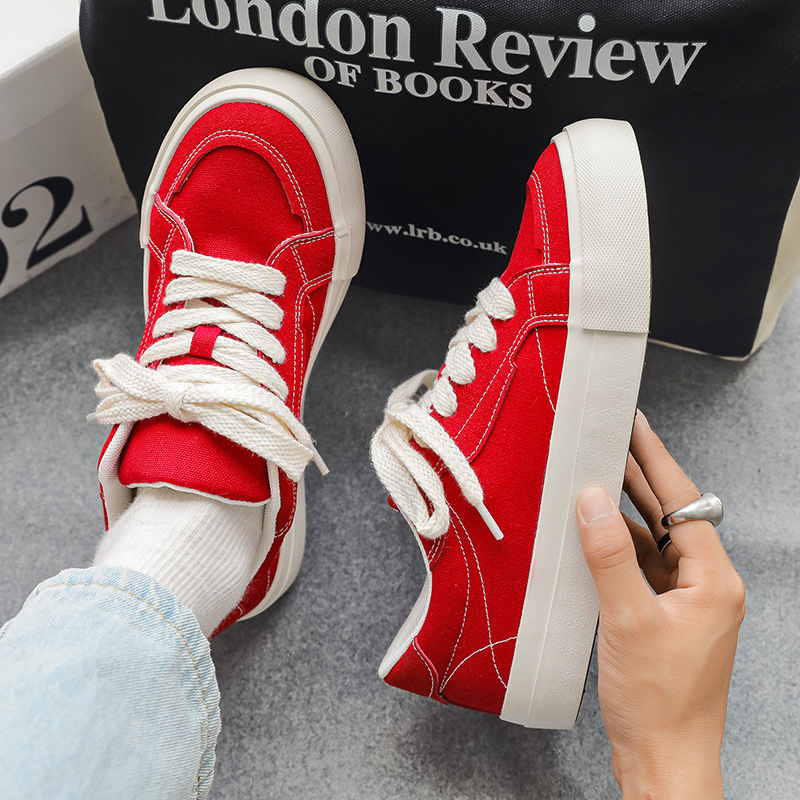 Designer casual shoes Hong Kong style 2023 new autumn canvas shoes men's red casual shoes Korean version student low cut couple trendy skateboard