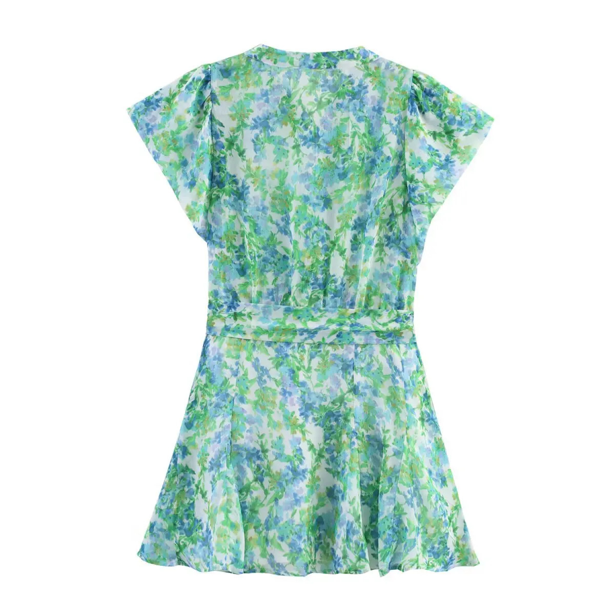 ZBZA Womens Printed Laceup Dress Round Neck Short Sleeve Singlebreasted Aline Mini Skirt Spring Summer Casual Chic Suit 250520