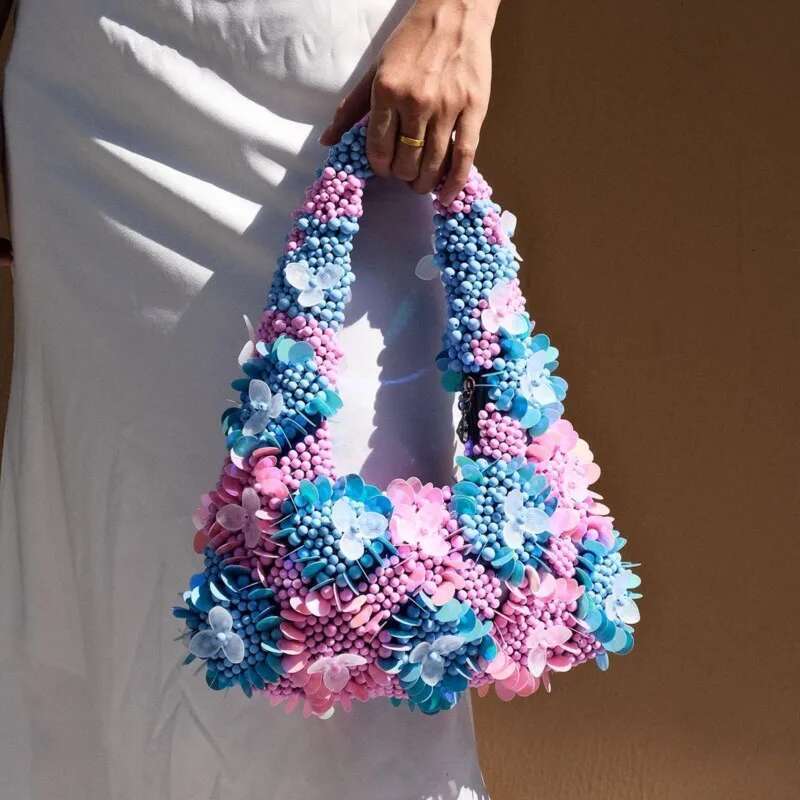 Handmade Bead Flower Evening Bags Crystal Top Handle Bag For Women Purses And Handbag