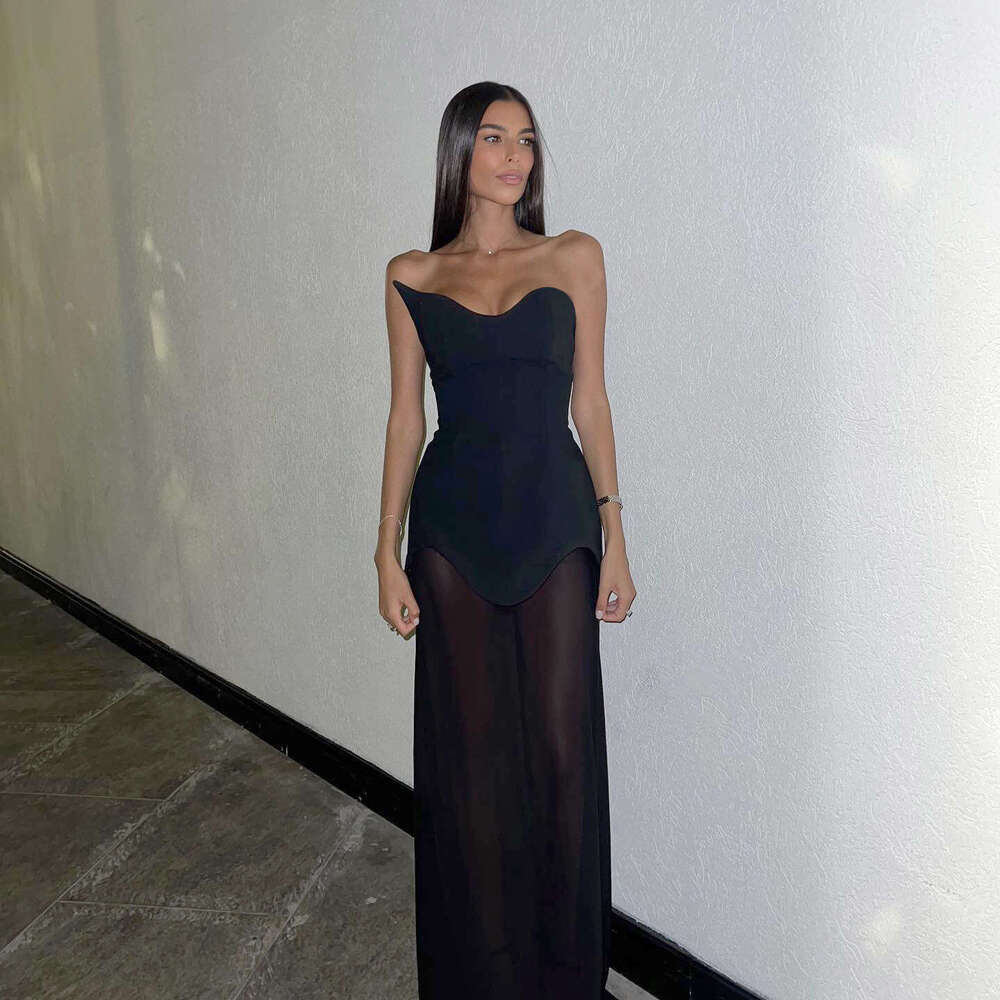 Halter Dress Fashionable Ribbon Strapless Hip Hugging Dress Long Skirt Simple And Fashionable Party Dinner Dress Maxi Dress