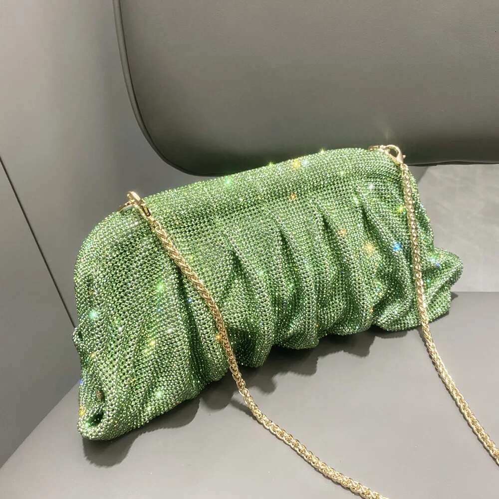 Elegant Shiny Rhinestone Evening Clutch Bags Women New Folds Crystal Clip Purses and Handbags Designer Wedding Party