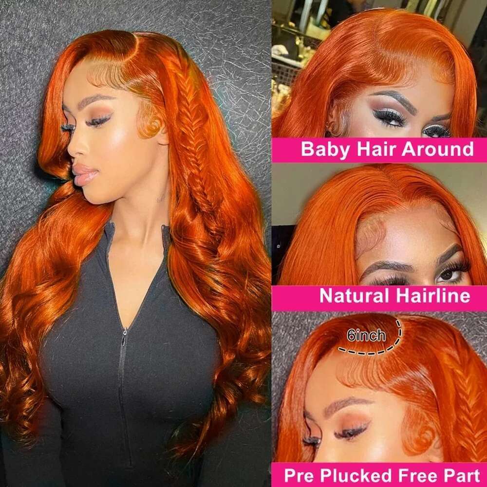 Ginger Orange Body Wave 13x6 HD Front Wigs For Women 200 Density 350 Colored 13x4 Lace Frontal Human Hair Wig