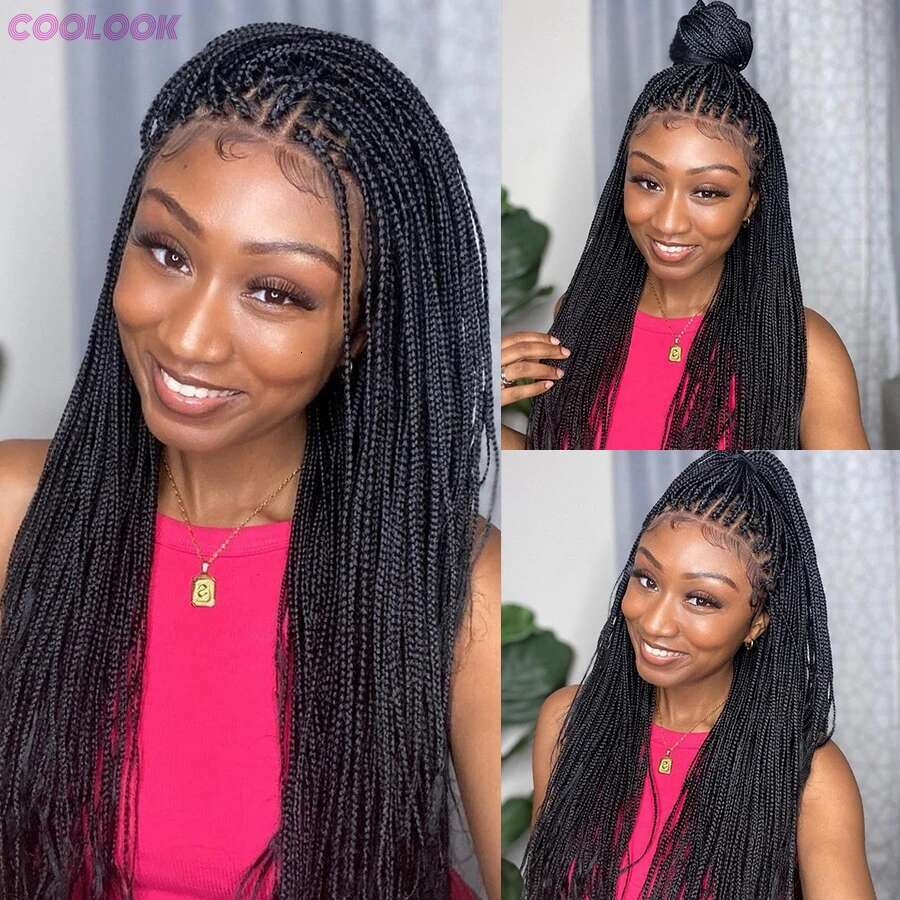 Cornrows Braided Wig Small Square Knotless Box Braids Wigs For Black Women With Baby Synthetic Long 36Inches Braiding Hair