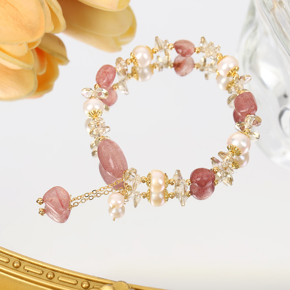 Chinese style design pearl creative strawberry crystal sea treasure blue best friend fashion light bracelet jewelry