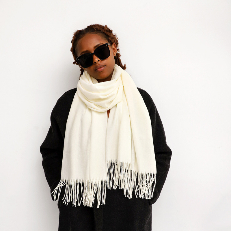 K773 Pure color cashmere scarf for women winter new European and American cross-border camel beige warm neck long shawl