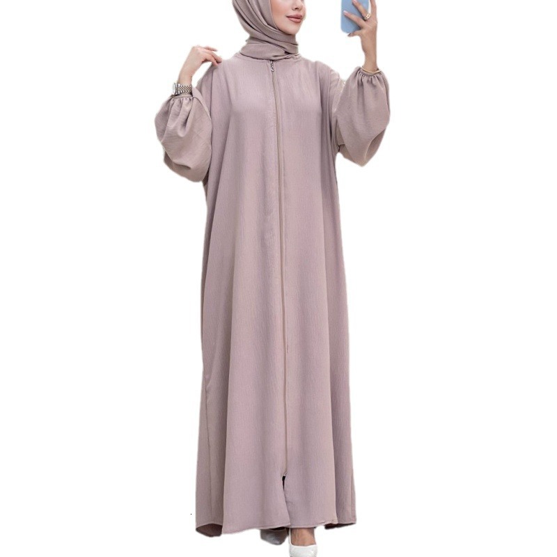 Designer Fashion Dubai 2025 Solid Abaya Prayer Headband Robe Clothing Zipper Women's Long Dress