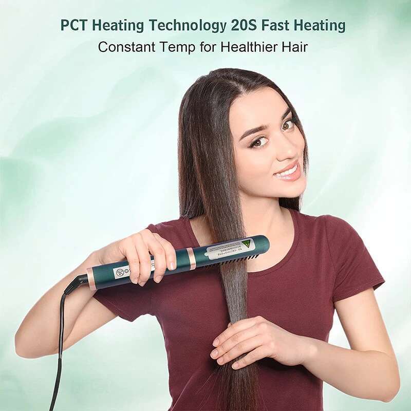 Electric Straighten Brush Fast Heating Ceramic Hair Professional Curler Straightener Comb Styler