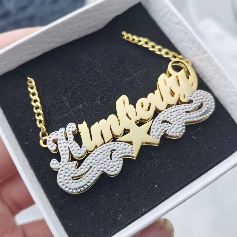 Autumn Cold Double Color Star Name Necklace Hiphop Pendant Jewelry Gift