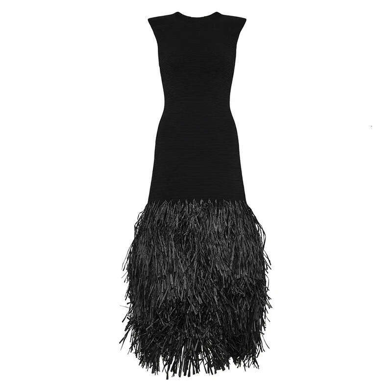 European and American Spring/Summer Women's Personalized Street Solid Color Lafia Splicing Knitted Medium Long Dress 2025 Temperament Versatile N