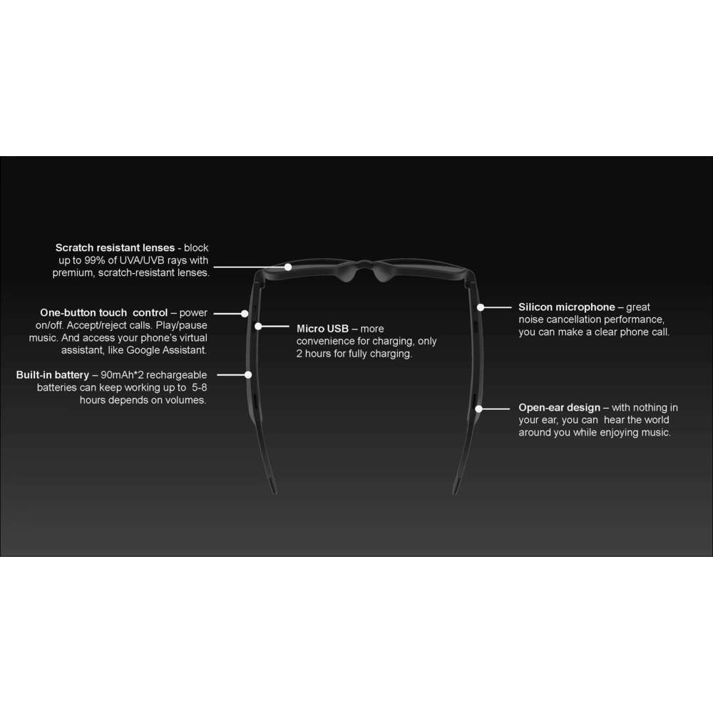 Polarized Wireless Audio Bluetooth Sunglasses with TWS Earphones Smart Glasses