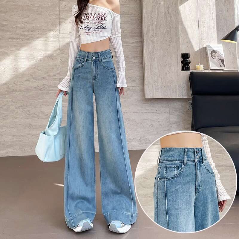 Loose wide leg jeans for women 2025 new spring outfit, double button high waisted three-dimensional splicing small micro flared pants