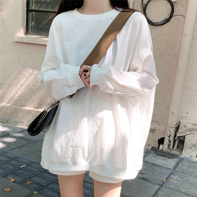 X1605 New autumn Korean loose large size solid color thin long-sleeved sweater female trend ins student women's clothing