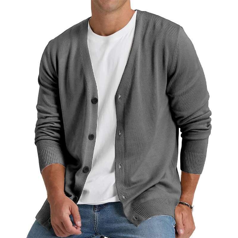 New Mens Cardigan Sweater Vintage V-Neck Long Sleeve Button Down Knitted Sweaters Lightweight Solid Color Outerwear Designer