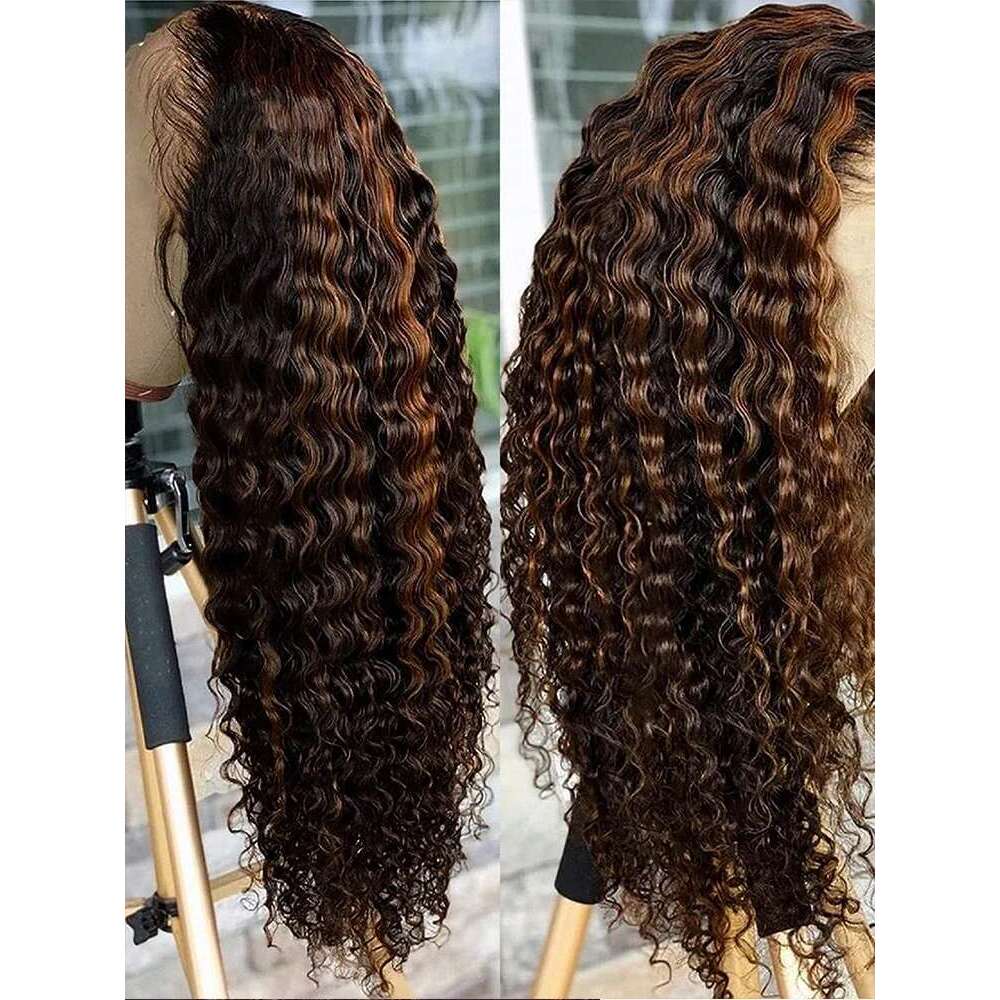 1B/30 Highlight Ombre 13x4 Deep Wave Colored Lace Front Wigs Human Pre Plucked with Baby Hair 180 Density