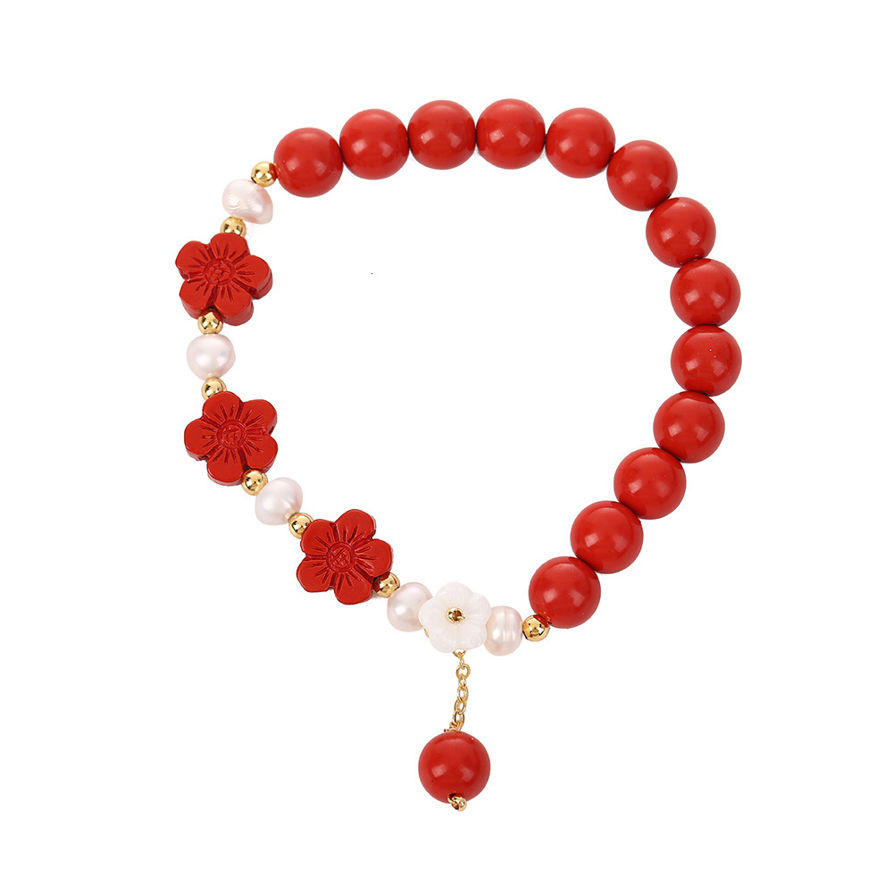 Pearl Bracelet with Fish Every Year, New Year Flowers, Boutique Women's Red Good Luck Jewelry