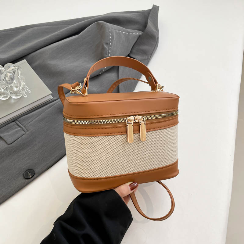 Free Delivery Designer Bag 2025 New Korean High End Cylindrical Bucket Splicing Contrasting Color Crossbody For Women Instagram Versatile Shoulder Lux