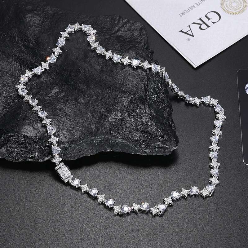 Unisex luxury Heart Moissanite VVS1 Necklace Chain 925 Silver For Women Iced Out Chain Link Necklace Unisex Fine Hip Hop Jewelry