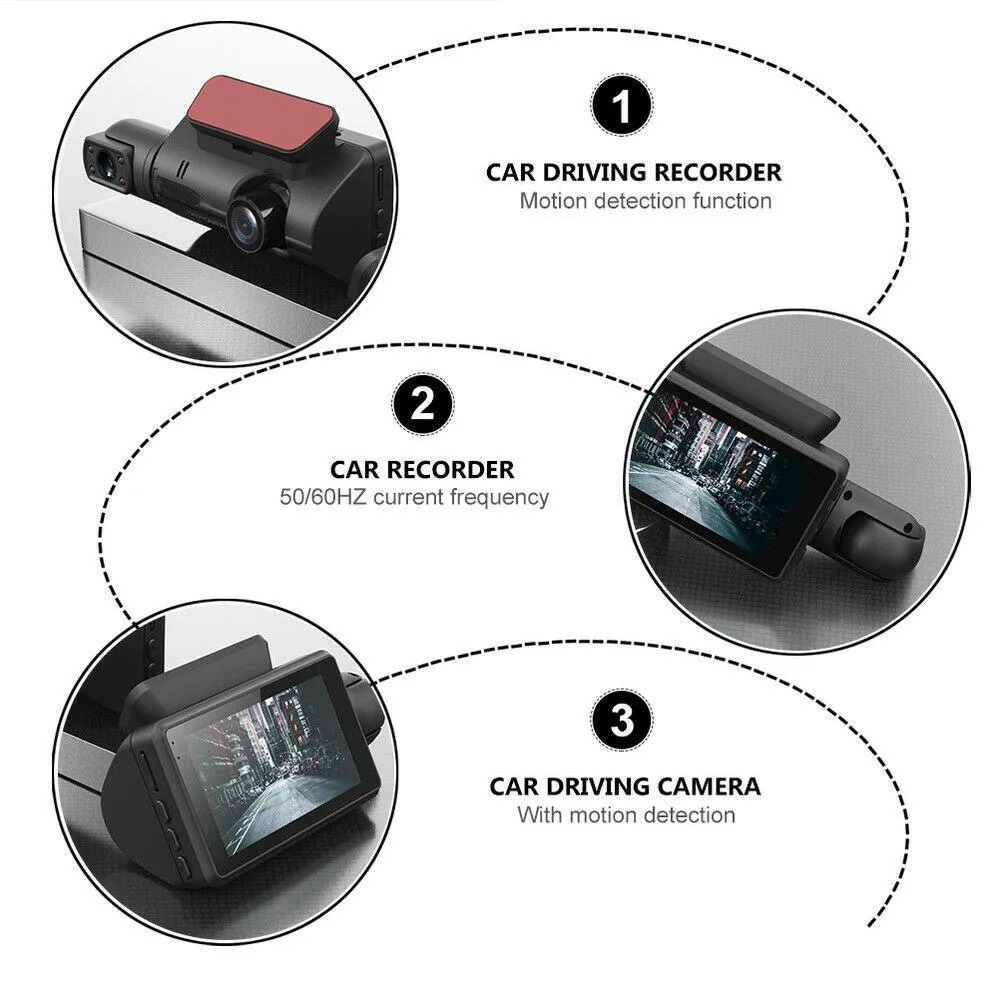 3 Inch Full HD 1440p Car DVR Camcorder Driving System with Front & Rear Lenses for Cars - Widescreen Angle Drive Recorders