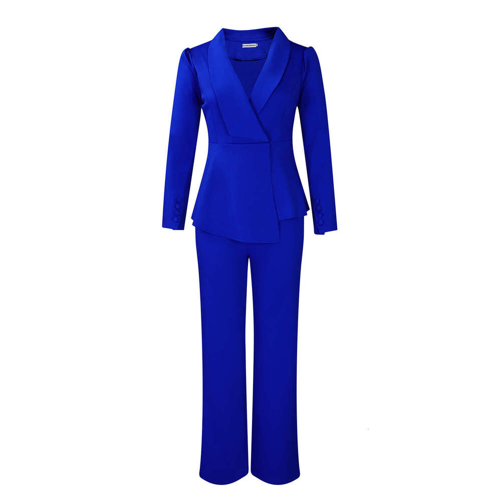 Women's Wear D3315 Women's New Fashion Style Elegant OL Lotus Leaf Edge Sleeve Top Wide Leg Pants Set
