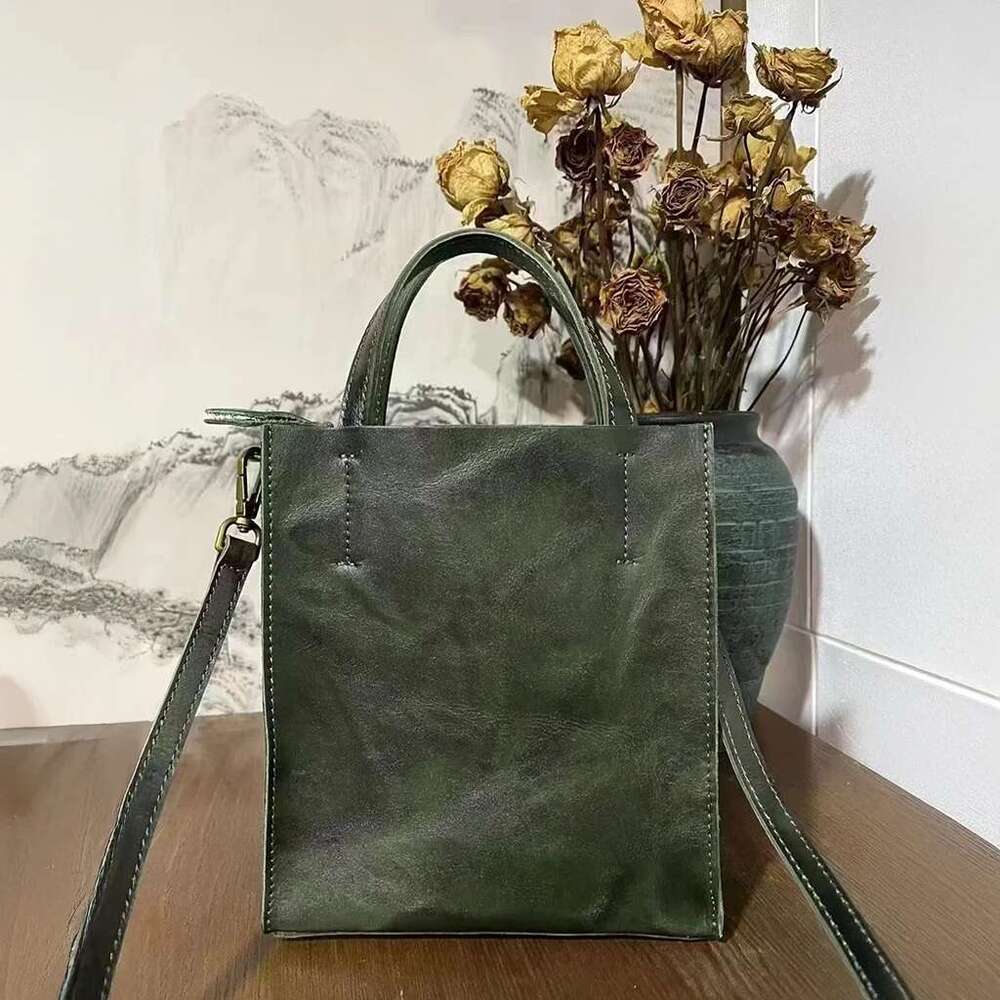 Women's Genuine Leather Bucket Bag Designer Crossbody Small Handbag Fashion Tote Square Cellphone Shoulder Lady Bags