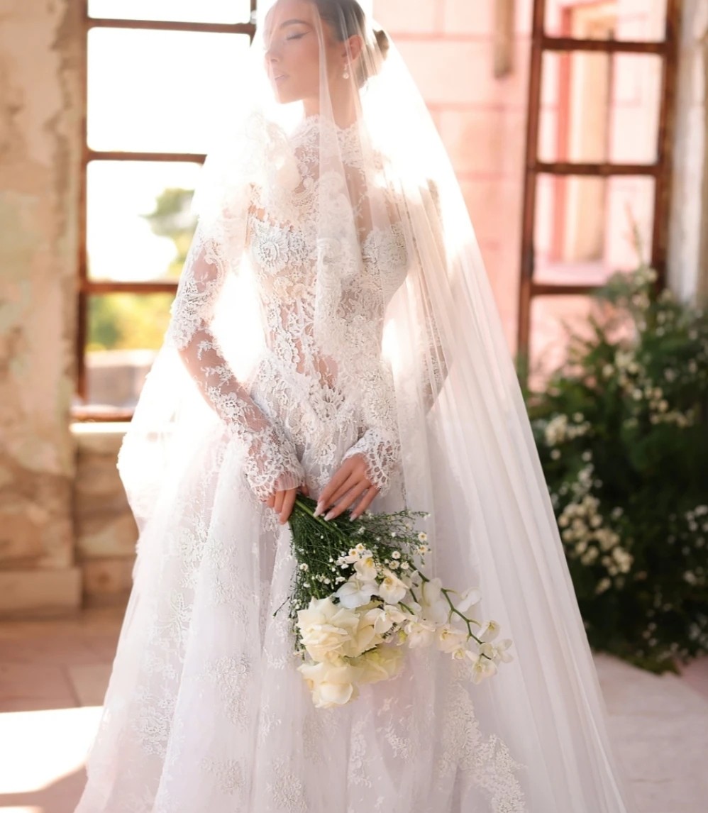 2025 Modest High Collar A-line Lace Wedding Dress Elegant Long Sleeve Appliques Bridal Bride Growns Vestidos De Novia Robe De Mariee