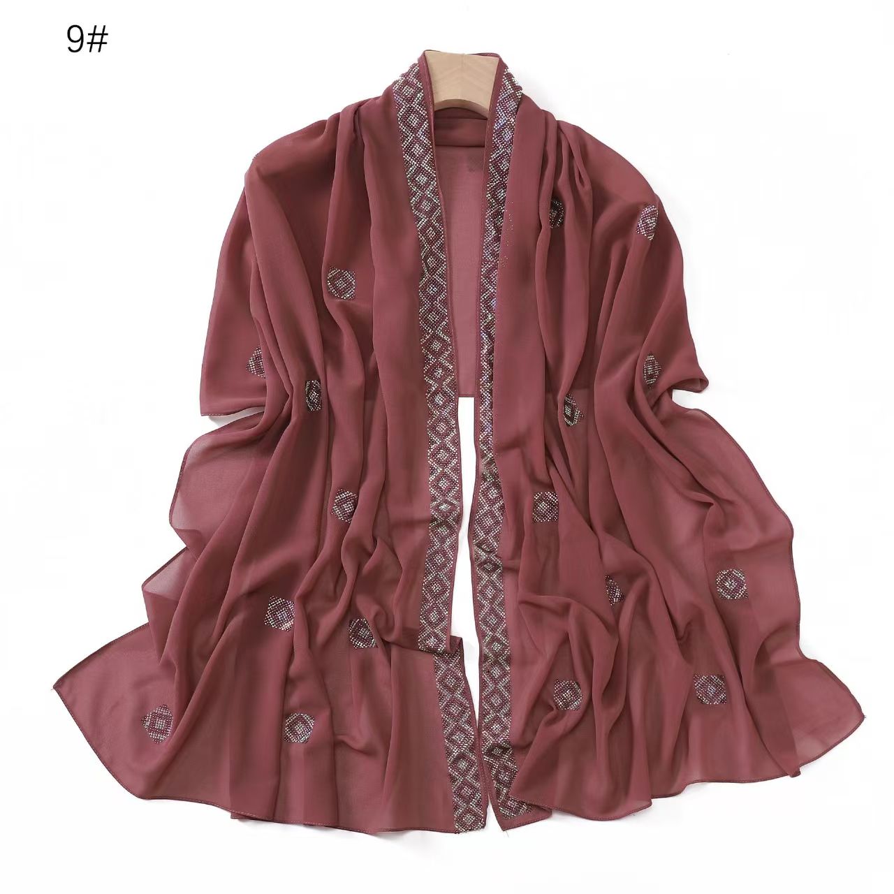 T758 pink diamond hot diamond pure color chiffon long scarf boutique Czech diamond scarf headscarf scarf ladies shawl