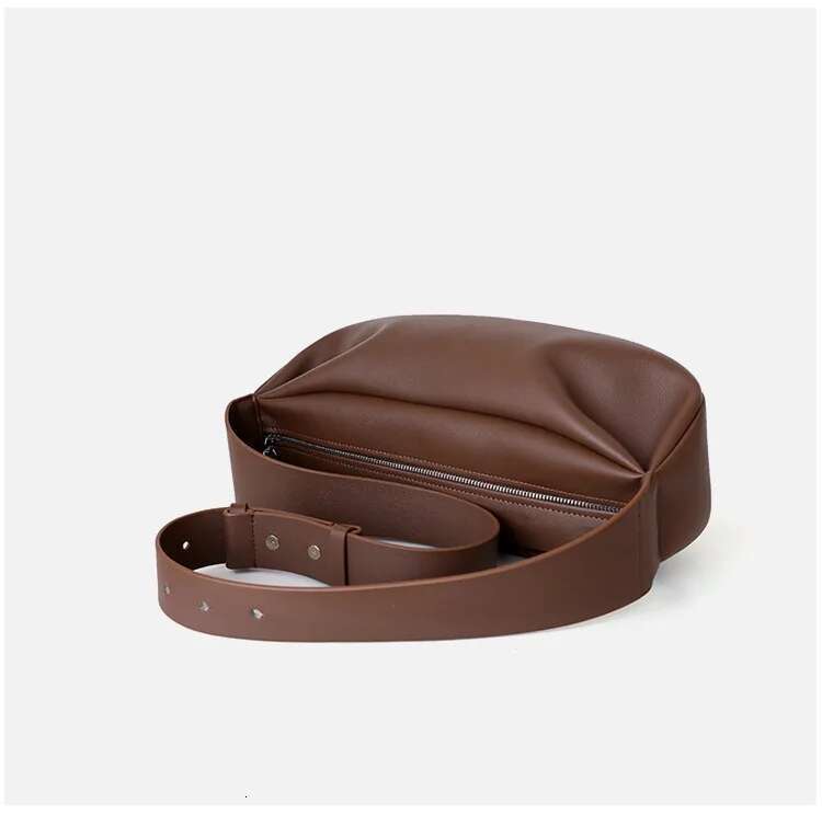 UBELLIN Simple Leather Dumpling Single For Women Retro Wide Shoulder Strap Zipper Half Month Crossbody Bags