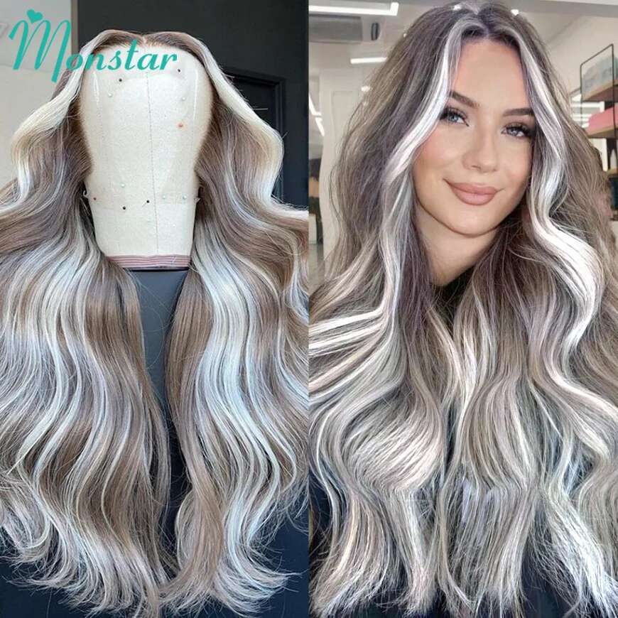 Ash Highlight 13x6 Hd Lace Frontal Straight Vieamese Raw Wig 613 Blonde Colored Human Hair Wigs For Women