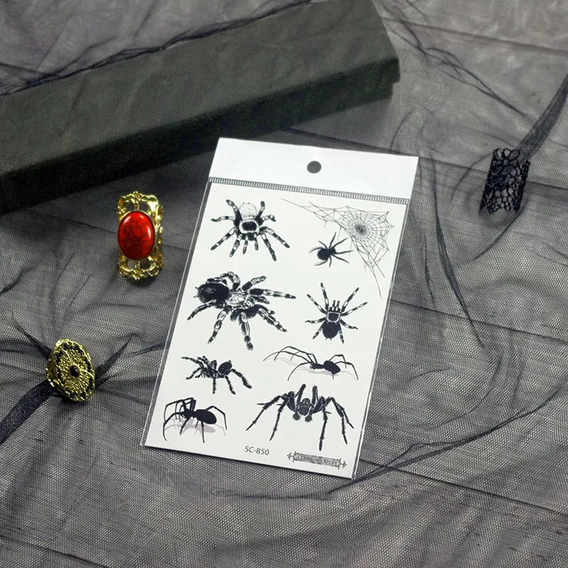6Sheets 3D Black Spider Temporary Tattoo Stickers Dark Realistic Spider Fake Tattoo Waterproof Durable Tattoo Body Art Men Women 250515
