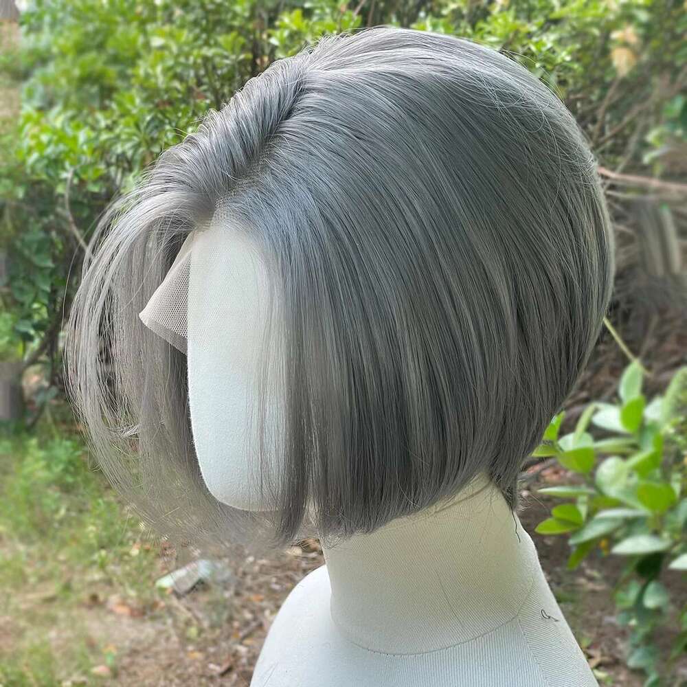 Dark Grey Short Bob Cut Women Cosplay 13x4 Lace Front Wigs for Men Glueless Synthetic Hair Heat Resistant Free Part 150%